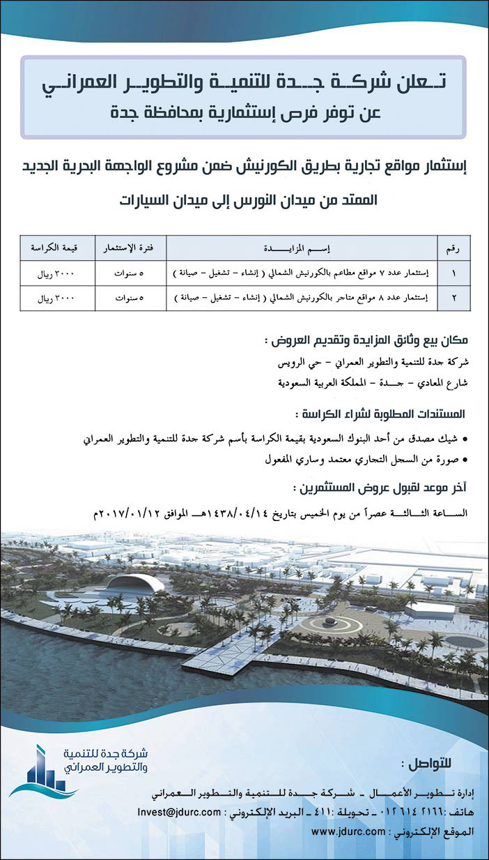 فرص أستثمارية فى محافظة جدة 