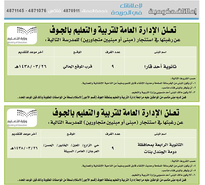 # مناقصات حكومية ( بناء - اسئجار - هدم - نقل - صيانة - تشغيل - شراء – بيع( 