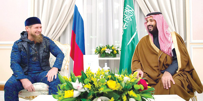  ولي ولي العهد أثناء استقباله للرئيس الشيشاني أثناء زيارته للمملكة