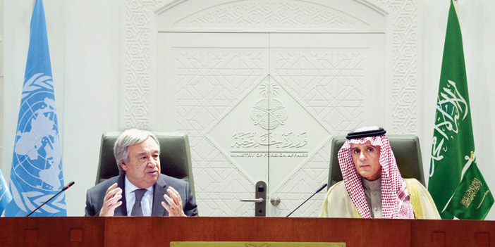 خلال مؤتمر صحفي عقده مع الأمين العام للأمم المتحدة في الرياض 