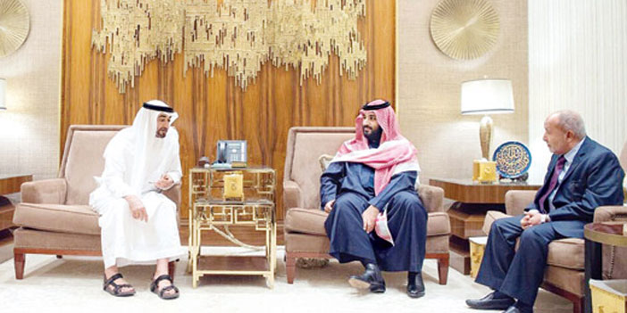  من لقاء ولي العهد وولي عهد أبوظبي مع رئيس حزب التجمع اليمني للإصلاح