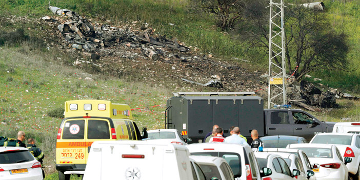  بقايا الطائرة الإسرائلية المحطمة بنيران الدفاع الجوي السوري