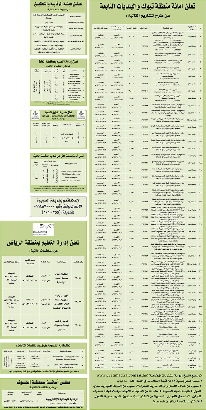 مناقصات حكومية (بناء - استئجار - هدم - نقل - صيانة - تشغيل - شراء – بيع) 