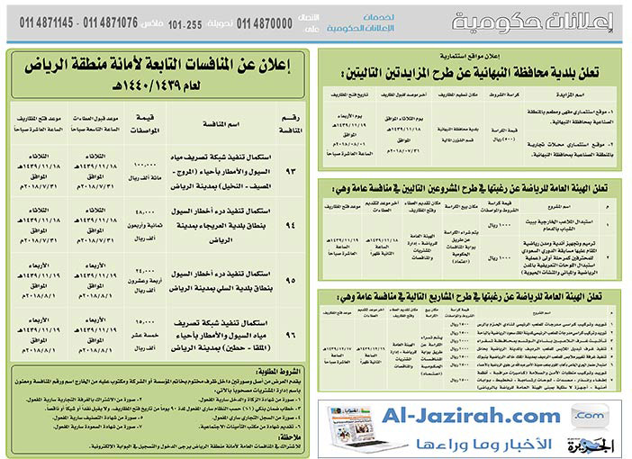 # مناقصات حكومية ( بناء - استئجار - هدم - نقل - صيانة - تشغيل - شراء – بيع( 