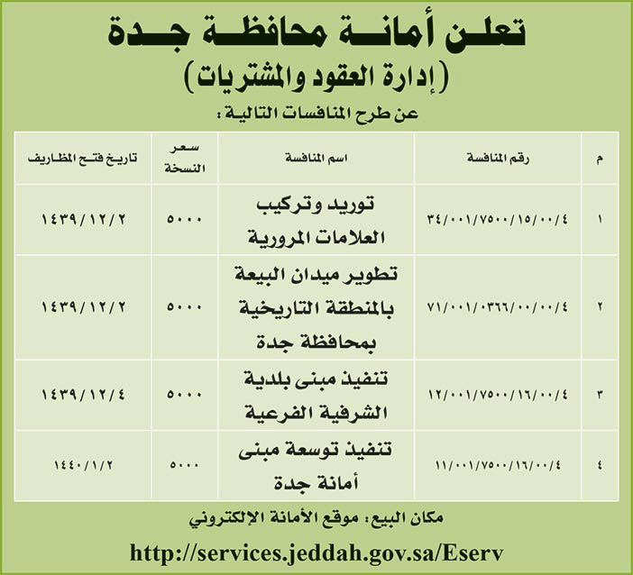 # مناقصات حكومية ( بناء - استئجار - هدم - نقل - صيانة - تشغيل - شراء – بيع( 