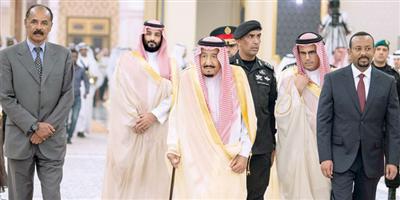 خادم الحرمين الشريفين يستقبل الرئيس الإريتري ورئيس وزراء إثيوبيا ويقيم مأدبة غداء تكريماً لضيوف المملكة 
