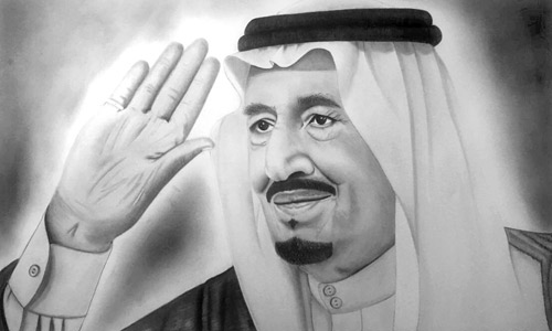 الملك سلمان رسم بالرصاص