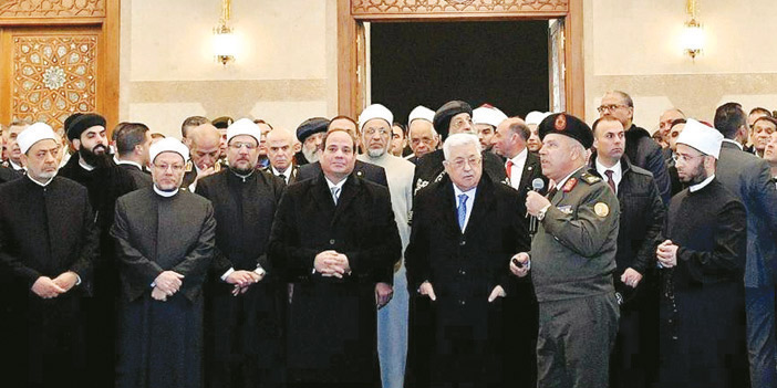  الرئيس المصري خلال افتتاحه مسجد الفتاح العليم وكاتدرائية المسيح بالقاهرة