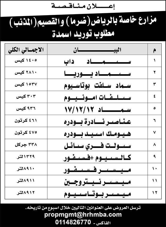 # اعلان مناقصة 