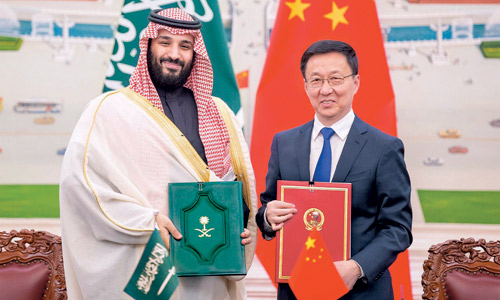  من لقاء سمو ولي العهد بنائب رئيس مجلس الدولة الصيني