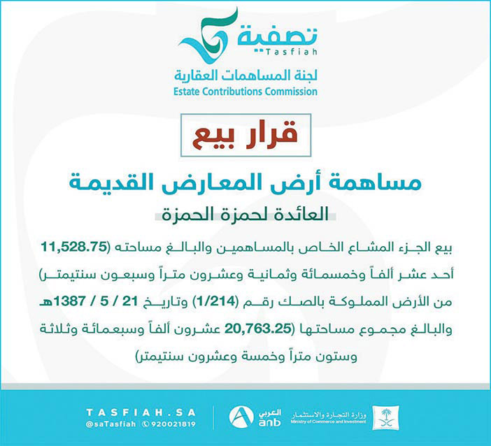 قرار بيع مساهمة أرض المعارض القديمة 