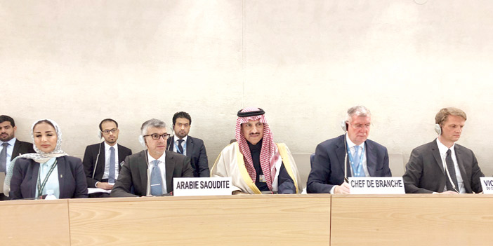  د. بندر العيبان أثناء انعقاد الدورة الـ40 لمجلس حقوق الإنسان في جنيف أمس