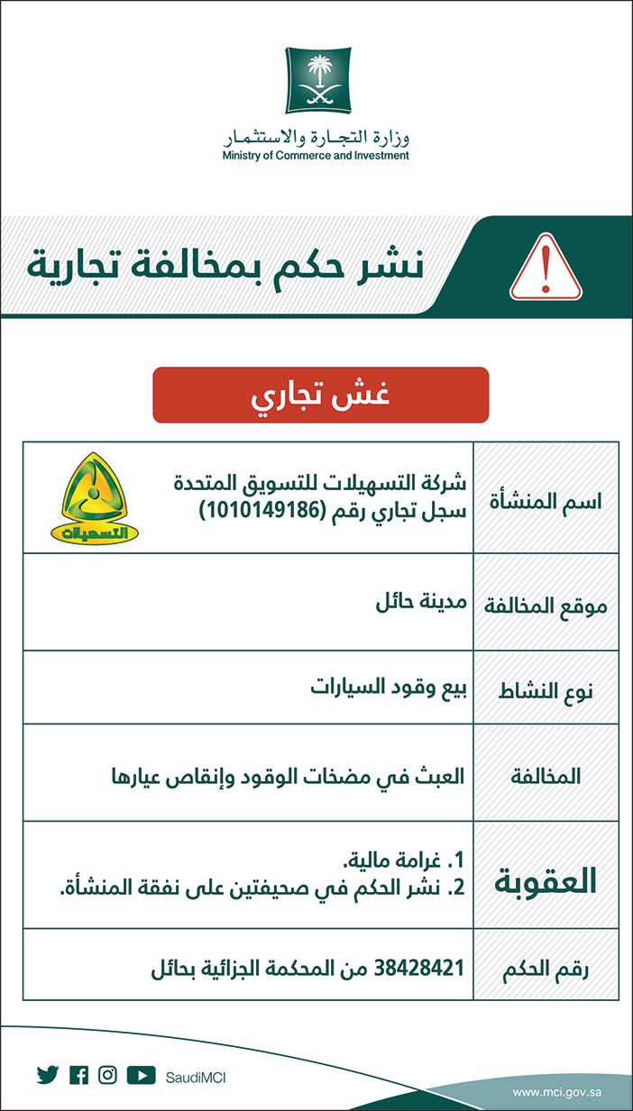 نشر حكم بمخالفة تجارية 