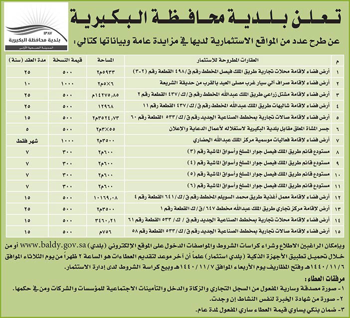 مناقصات حكومية (بناء - استئجار - هدم - نقل - صيانة - تشغيل - شراء – بيع) 
