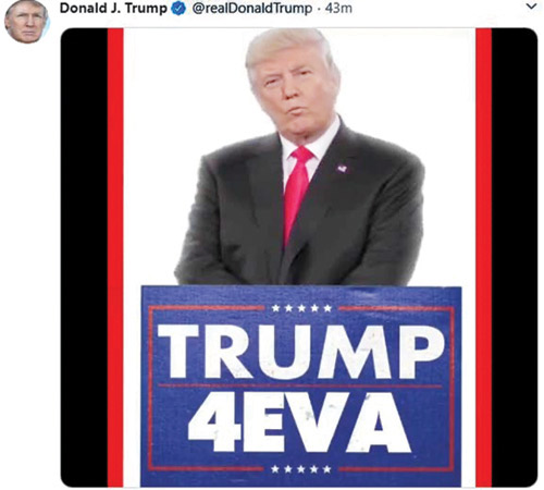  ترامب مغرداً بسخرية بعد تبرئته بتوقعه أن يبقى رئيساً لأمريكا للأبد