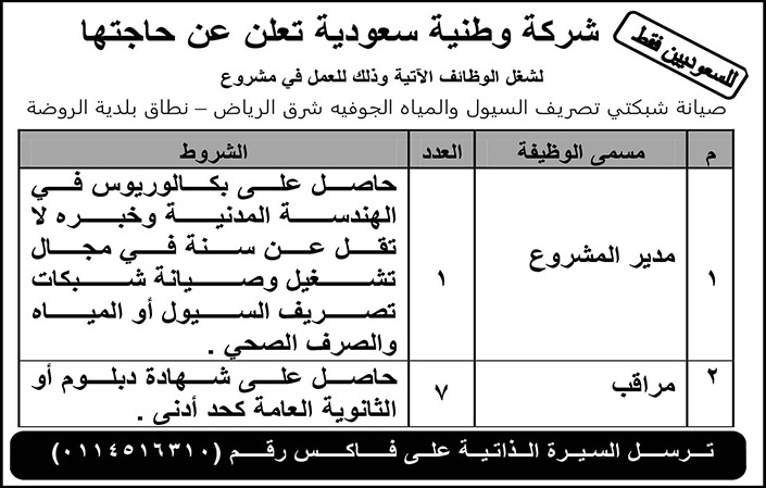 وظائف شاغرة للسعوديين فقط 