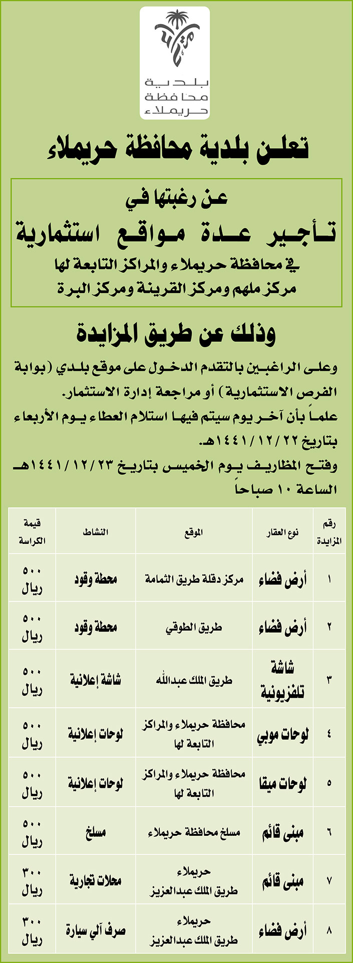 مناقصات حكومية (بناء - استئجار - هدم - نقل - صيانة - تشغيل - شراء – بيع) 