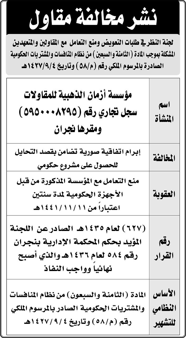 نشر مخالفة مقاول 