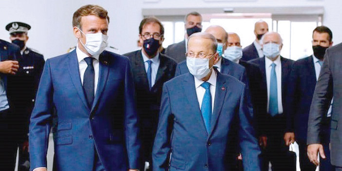  الرئيس الفرنسي خلال زيارته إلى لبنان