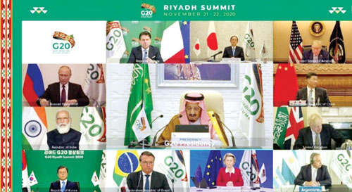 الملك سلمان مترئسا اجتماع  قمة مجموعة  العشرين الافتراضية