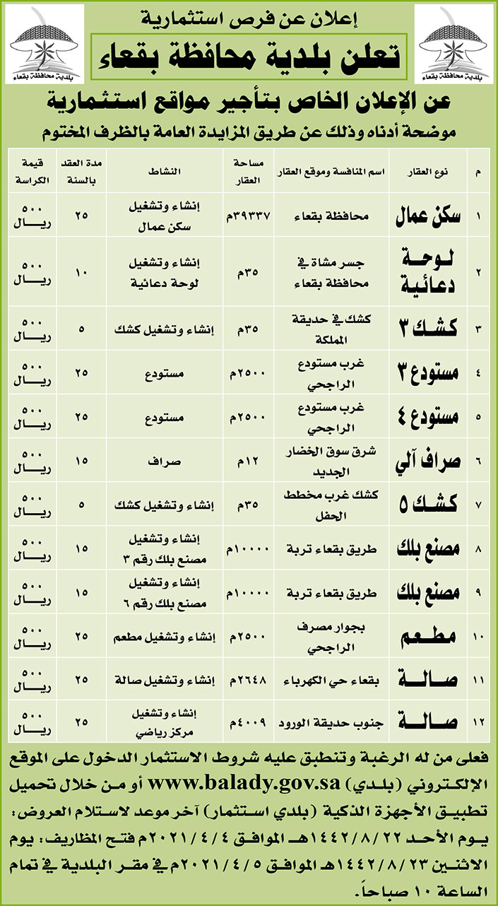 مناقصات حكومية ( بناء - استئجار - هدم - نقل - صيانة - تشغيل - شراء – بيع( 