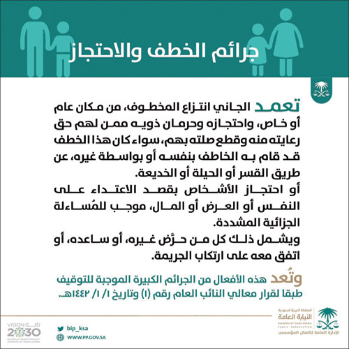 «النيابة»: «الخطف» من الجرائم الكبيرة الموجبة للتوقيف 