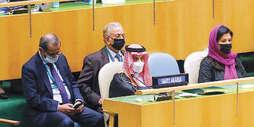  وزير الخارجية خلال ترؤسه أمس وفد المملكة في الجلسة الافتتاحية