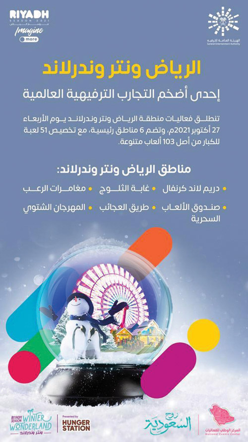 اليوم افتتاح «الرياض ونتروندرلاند» أحد أضخم التجارب العالمية في الترفيه والألعاب 