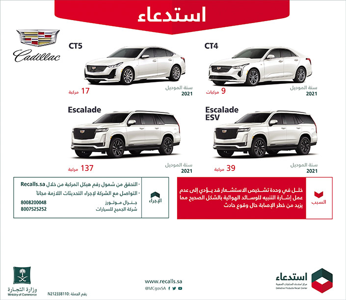 استدعاء سيارات (Yukon and Yukom XL) موديل 2021م لعدد 3735 مركبة 