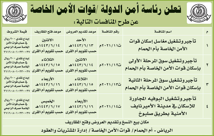 رئاسة أمن الدولة - قوات الأمن الخاصة تطرح منافسات 