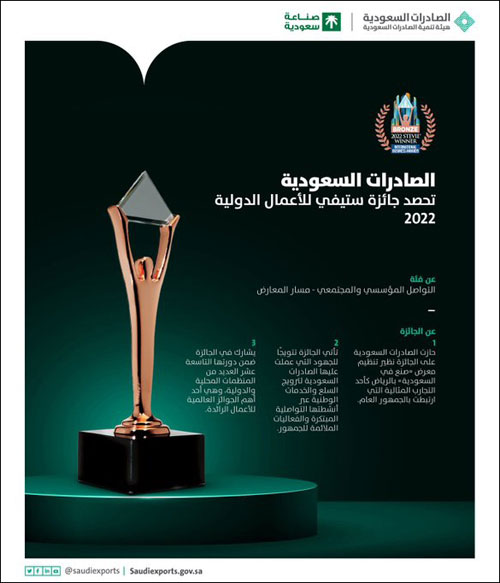 «هيئة تنمية الصادرات السعودية» تحصد جائزة ستيفي للأعمال الدولية 