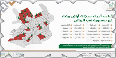 63 % من الأراضي البيضاء المطورة تتركز في 20 % من أحياء الرياض 