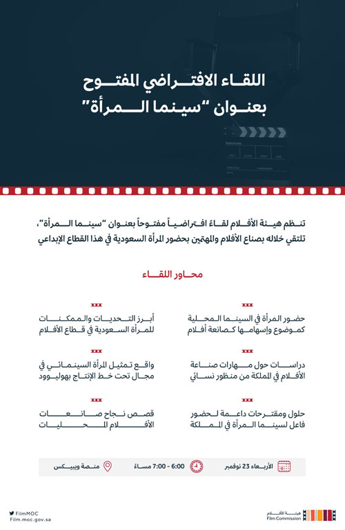 هيئة الأفلام تنظِّم لقاءً افتراضياً عن «سينما المرأة» 