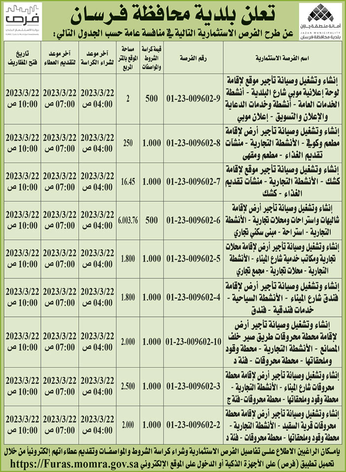 إعلان بلدية محافظة فرسان 