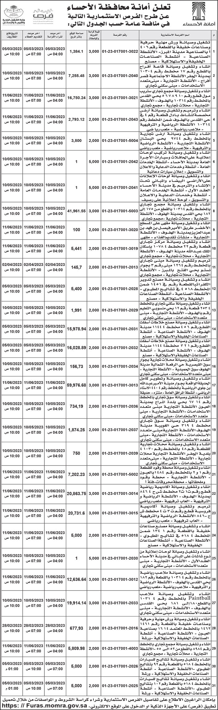 إعلان أمانة محافظة الأحساء 