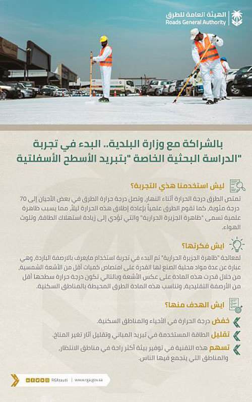 بدء تجربة تقنية جديدة لتبريد الطرق في المملكة 