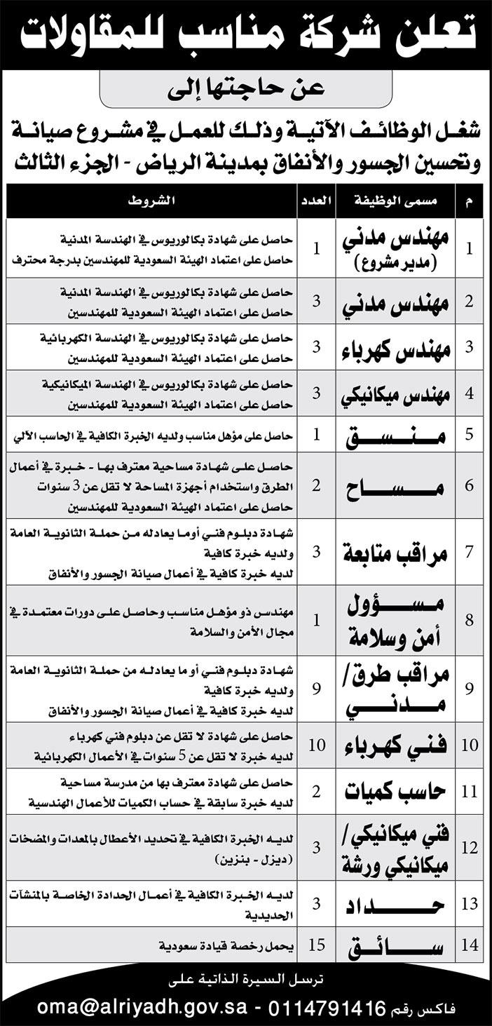 إعلان شركة مناسب للمقاولات 