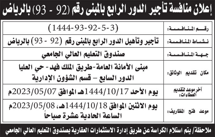 إعلان صندوق التعليم العالي الجامعي 