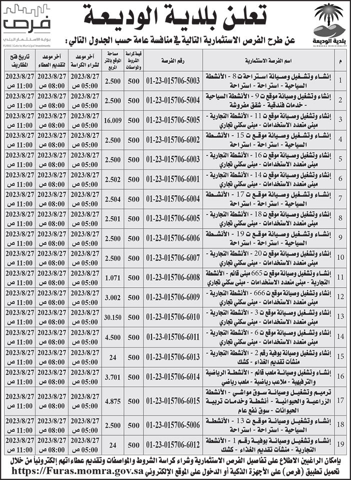 إعلان بلدية الوديعة 