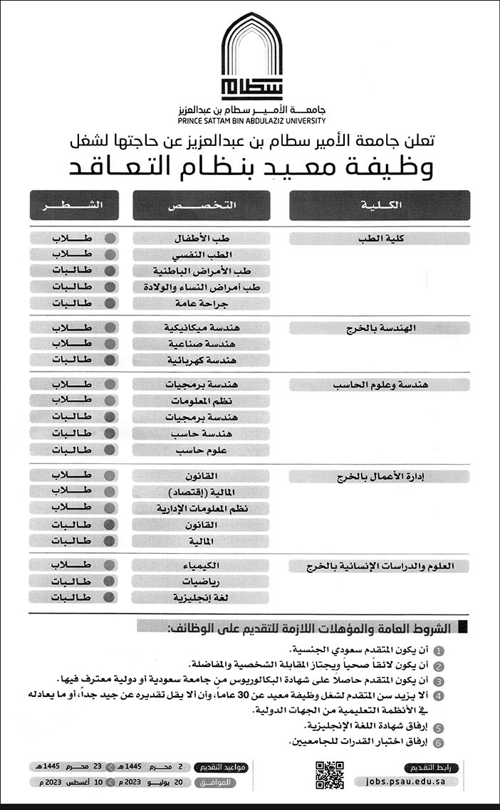 إعلان جامعة الأمير سطام بن عبدالعزيز 