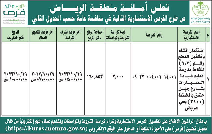 إعلان أمانة منطقة الرياض 