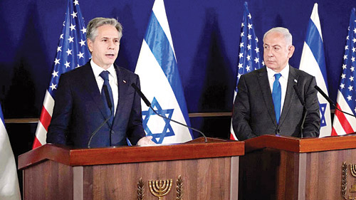 وزير الخارجية الأمريكي خلال المؤتمر الصحفي مع رئيس الوزراء الإسرائيلي