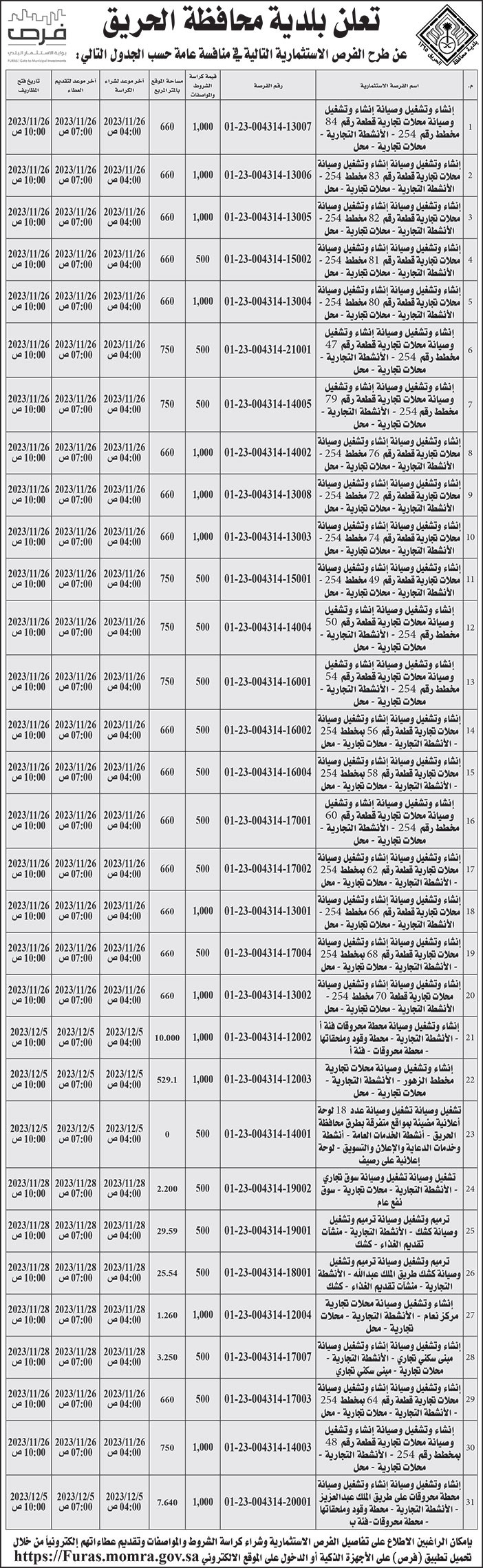إعلان بلدية محافظة الحريق 