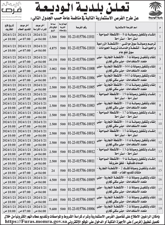 إعلان بلدية الوديعة 