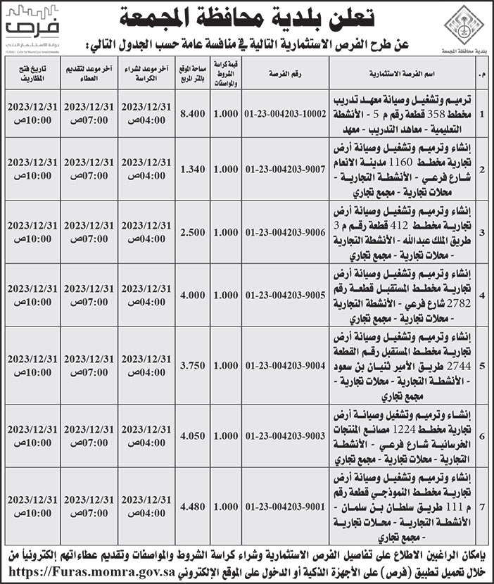 إعلان بلدية محافظة المجمعة 