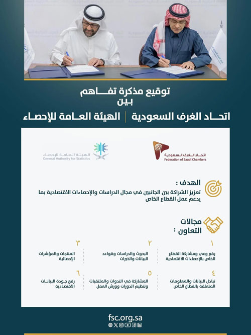 شراكة بين هيئة الإحصاء واتحاد الغرف السعودية لتطوير المنتجات الإحصائية 