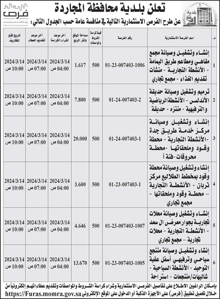 إعلان بلدية محافظة المجاردة 