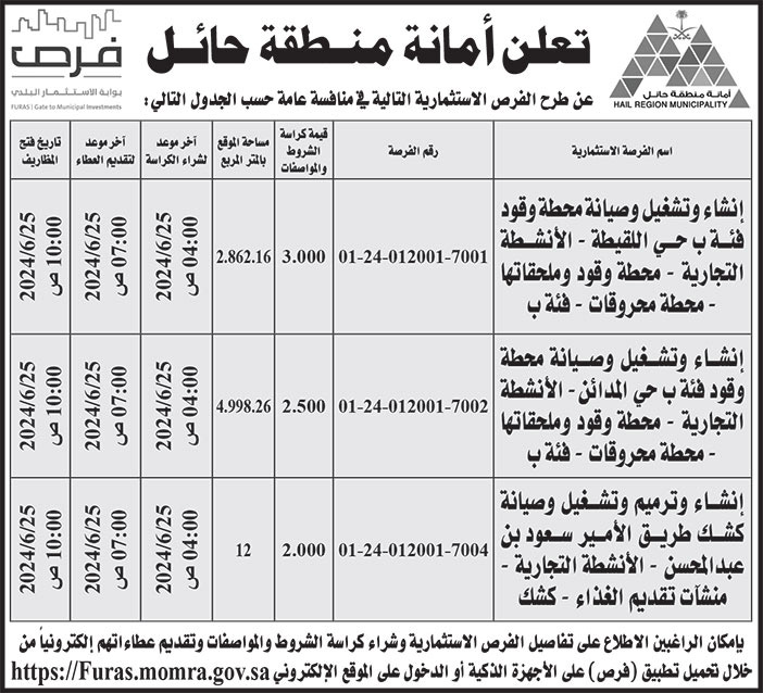 إعلان أمانة منطقة حائل 