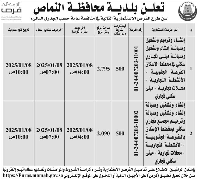 إعلان بلدية محافظة النماص 