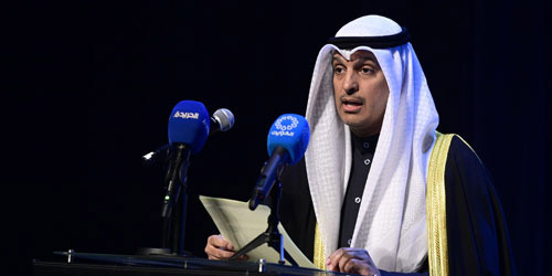  وزير الإعلام الكويتي ملقيًا كلمة أثناء حفل الافتتاح